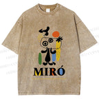 Unisex Joan Miró Style Dog Printed Washed Tee