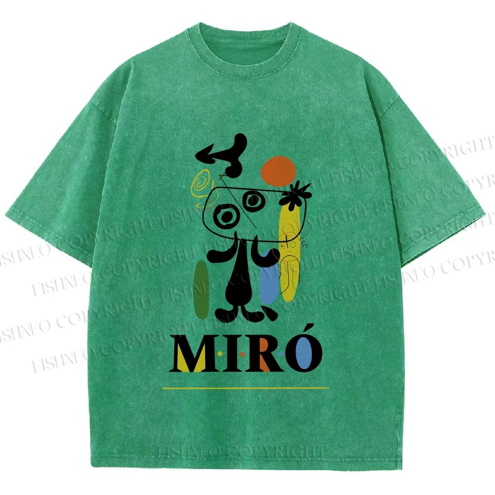 Unisex Joan Miró Style Dog Printed Washed Tee