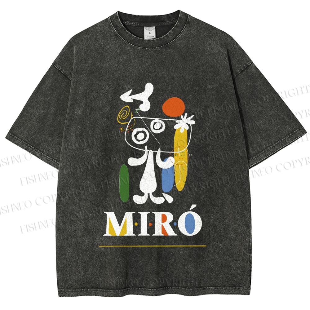 Unisex Joan Miró Style Dog Printed Washed Tee