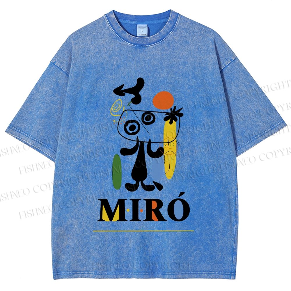 Unisex Joan Miró Style Dog Printed Washed Tee