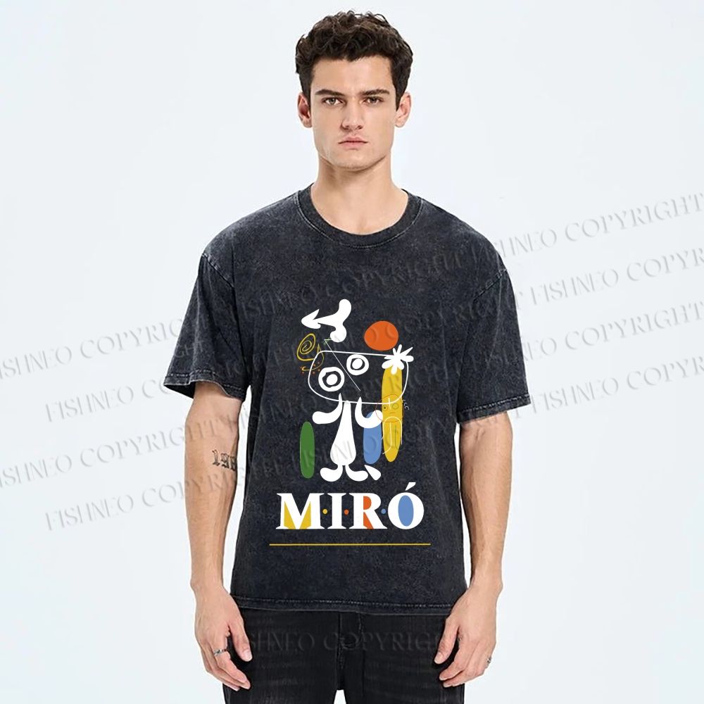 Unisex Joan Miró Style Dog Printed Washed Tee