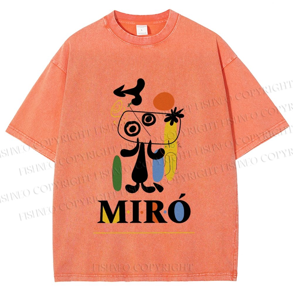 Unisex Joan Miró Style Dog Printed Washed Tee