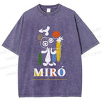 Unisex Joan Miró Style Dog Printed Washed Tee