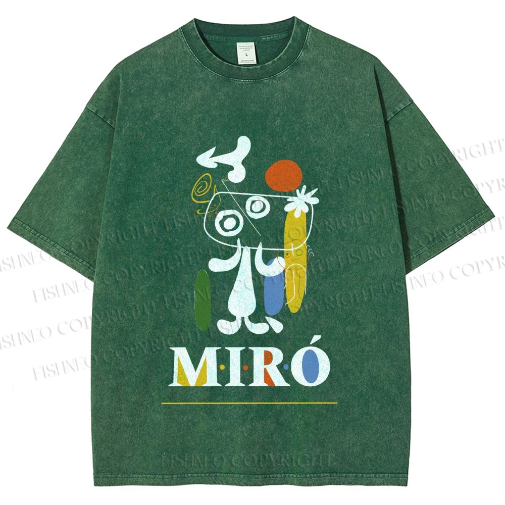 Unisex Joan Miró Style Dog Printed Washed Tee