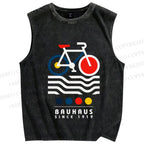 Unisex Bauhaus Bicycle Printed Washed Tank Top