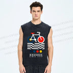 Unisex Bauhaus Bicycle Printed Washed Tank Top