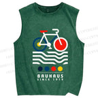 Unisex Bauhaus Bicycle Printed Washed Tank Top