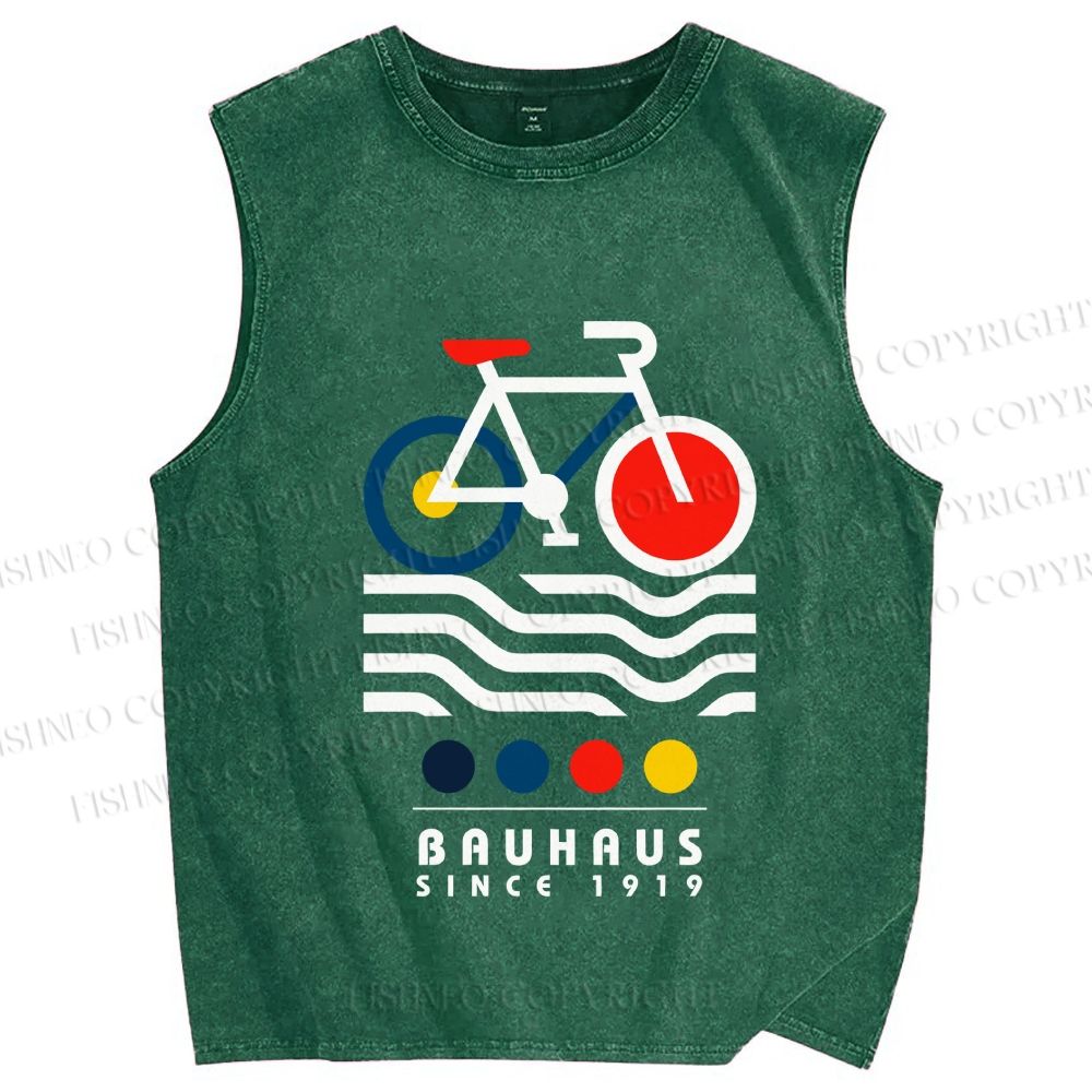 Unisex Bauhaus Bicycle Printed Washed Tank Top