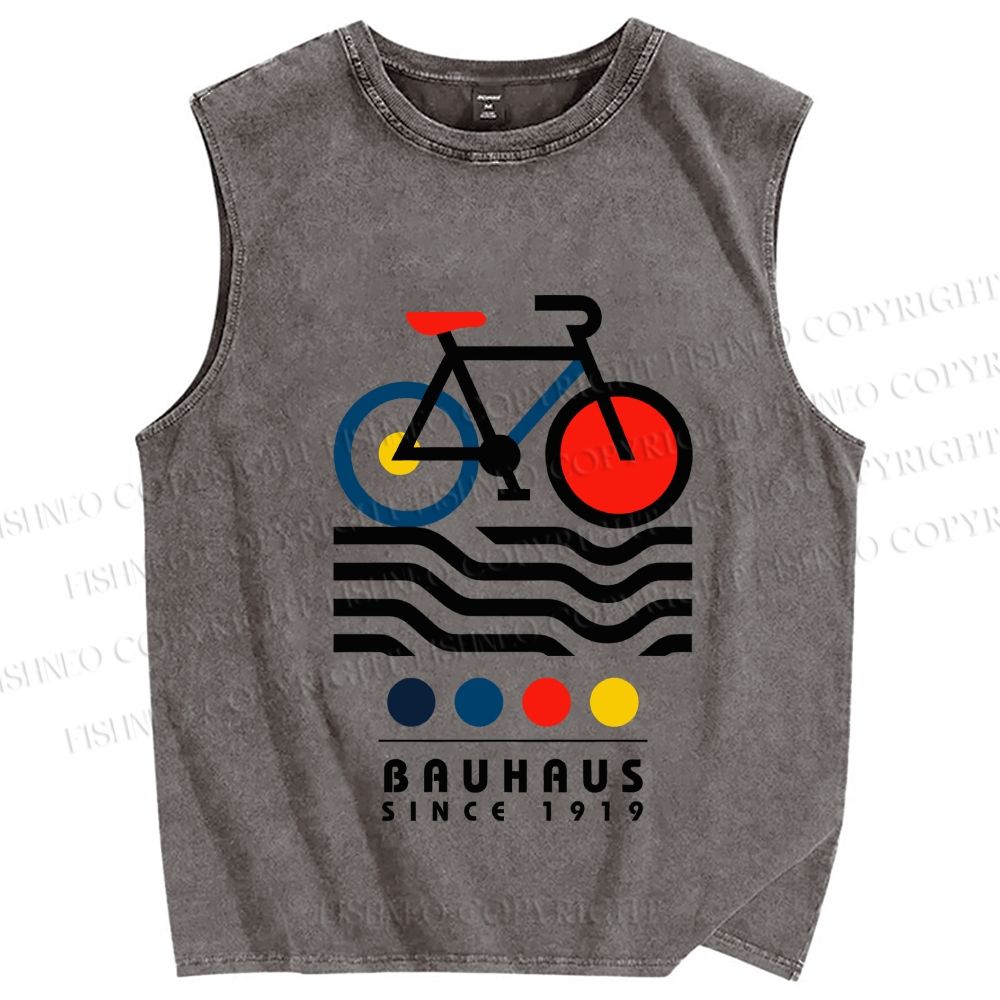 Unisex Bauhaus Bicycle Printed Washed Tank Top