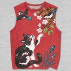 Unisex Vintage Cat Under the Tree Printed Tank Top