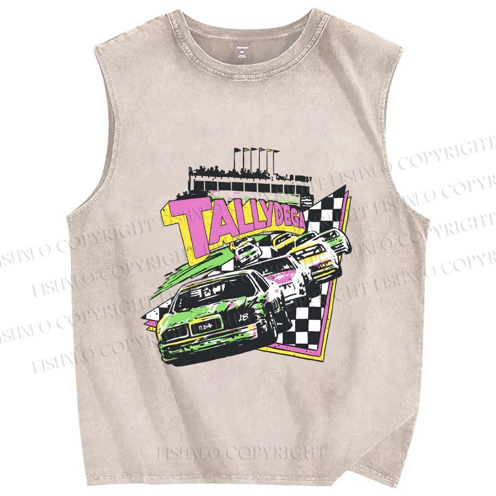 Unisex Racing Cars Printed Washed Tank Top