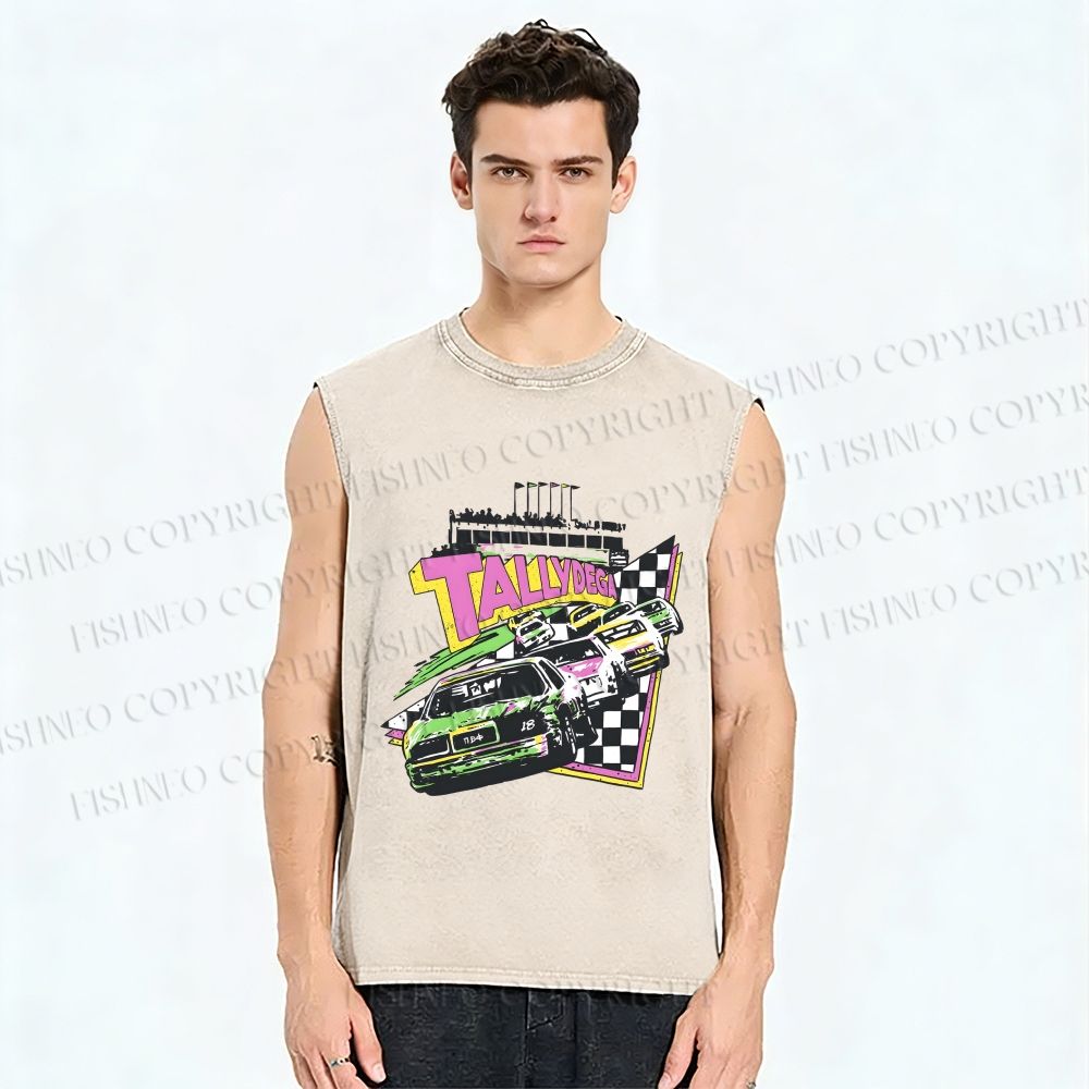 Unisex Racing Cars Printed Washed Tank Top