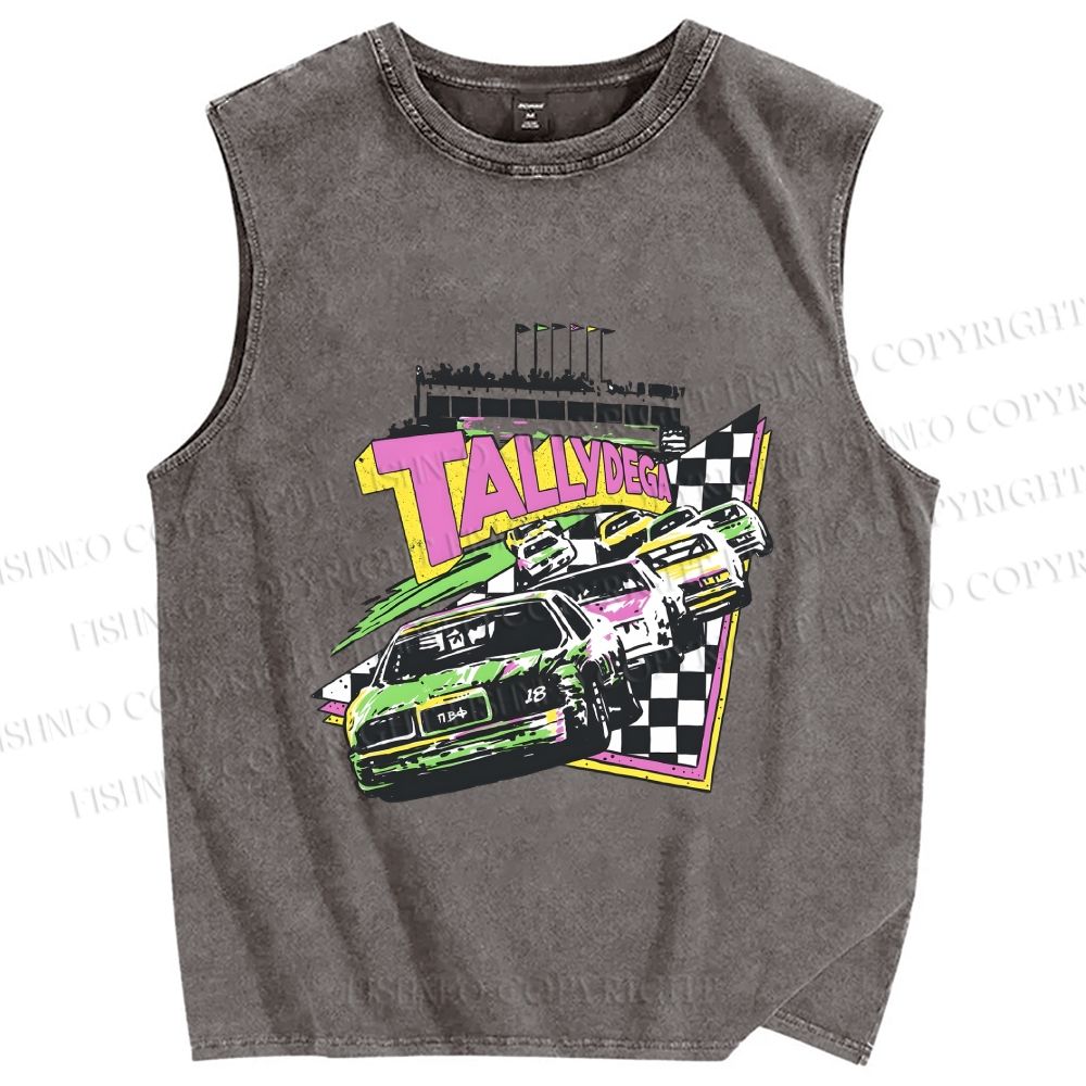 Unisex Racing Cars Printed Washed Tank Top
