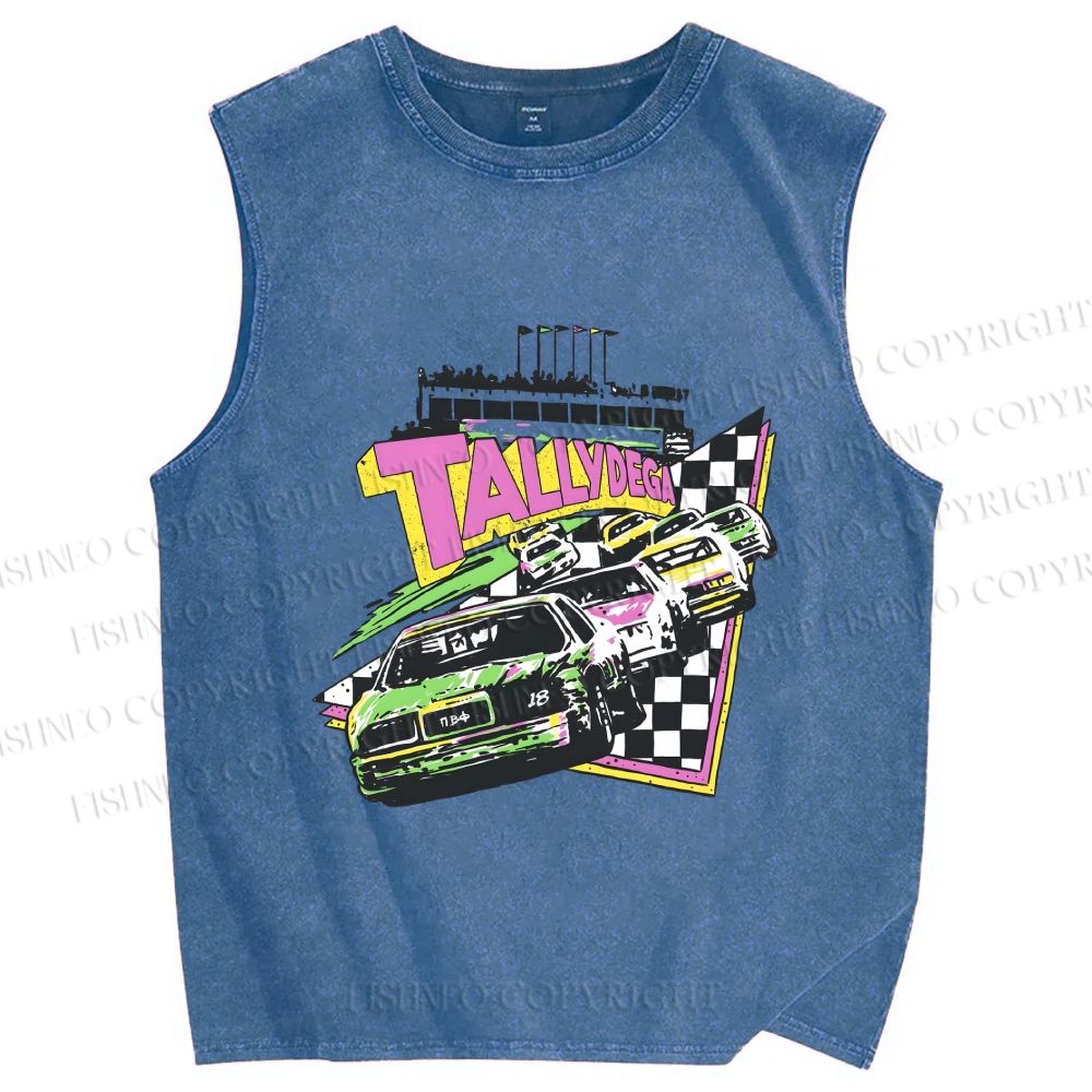 Unisex Racing Cars Printed Washed Tank Top