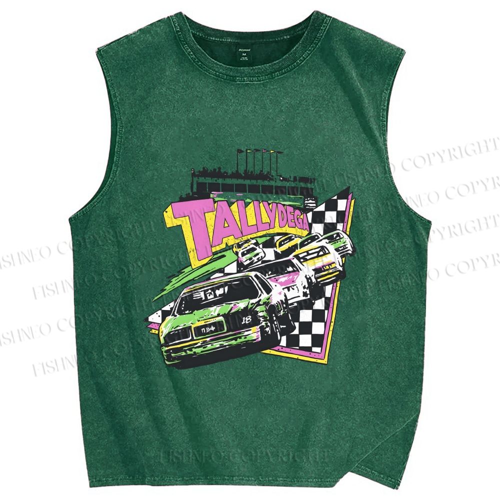 Unisex Racing Cars Printed Washed Tank Top