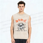 Unisex Save the Cat Japanese Printed Washed Tank Top