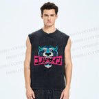 Unisex Blue Tiger Printed Washed Tank Top