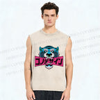 Unisex Blue Tiger Printed Washed Tank Top