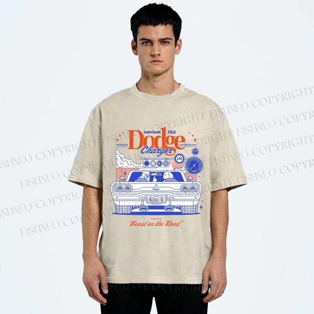 Unisex Dog Beast on the Road Printed Washed Tee