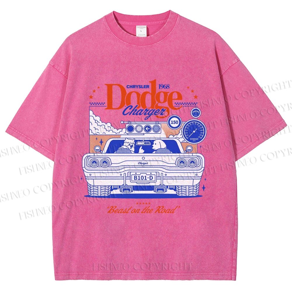 Unisex Dog Beast on the Road Printed Washed Tee