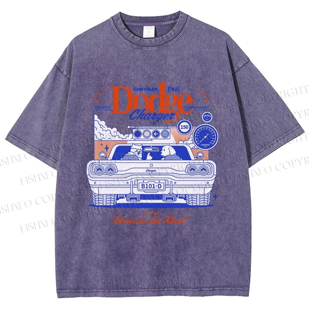 Unisex Dog Beast on the Road Printed Washed Tee