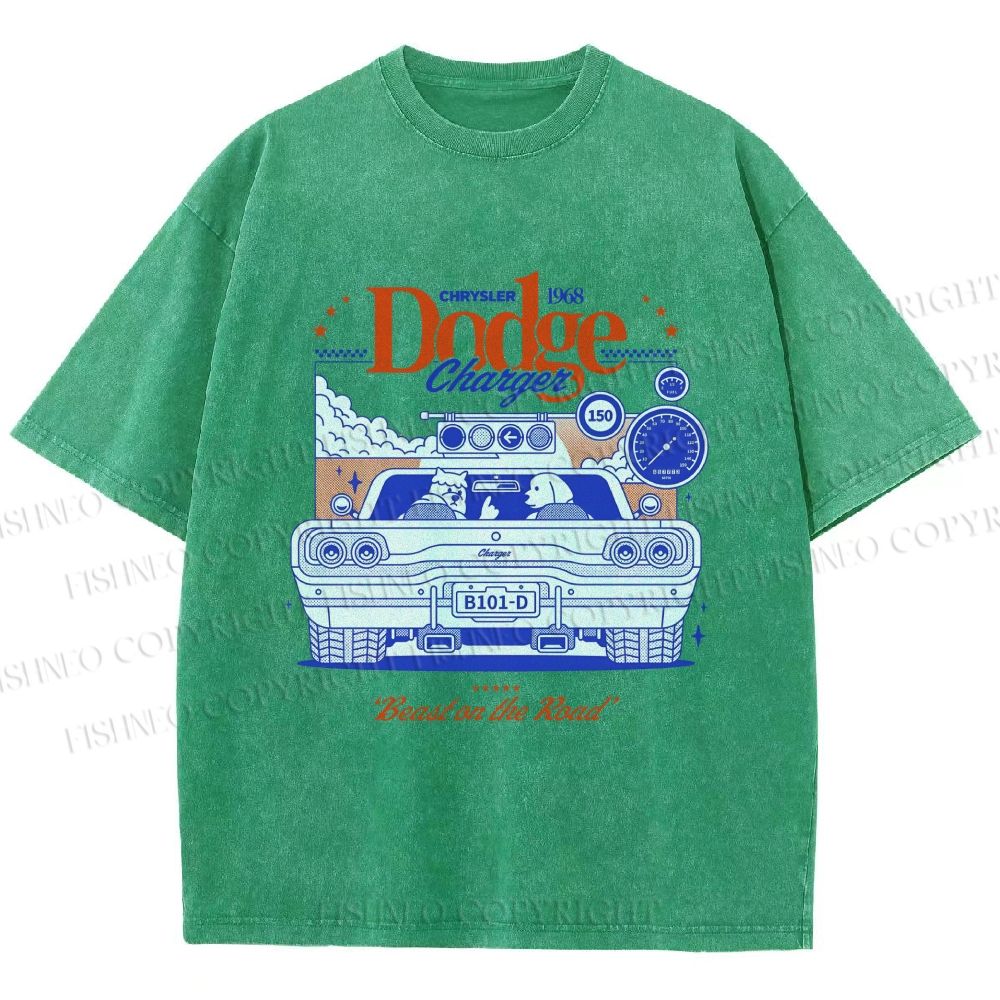 Unisex Dog Beast on the Road Printed Washed Tee