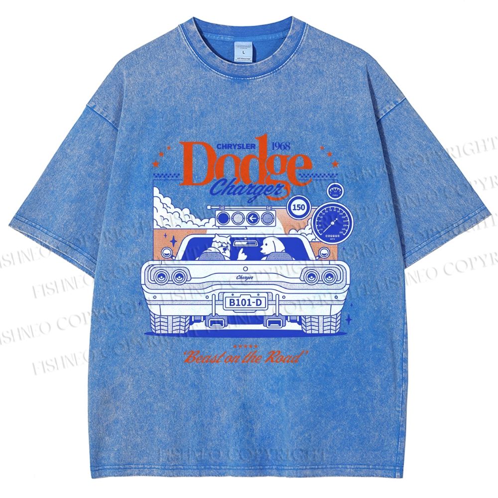 Unisex Dog Beast on the Road Printed Washed Tee