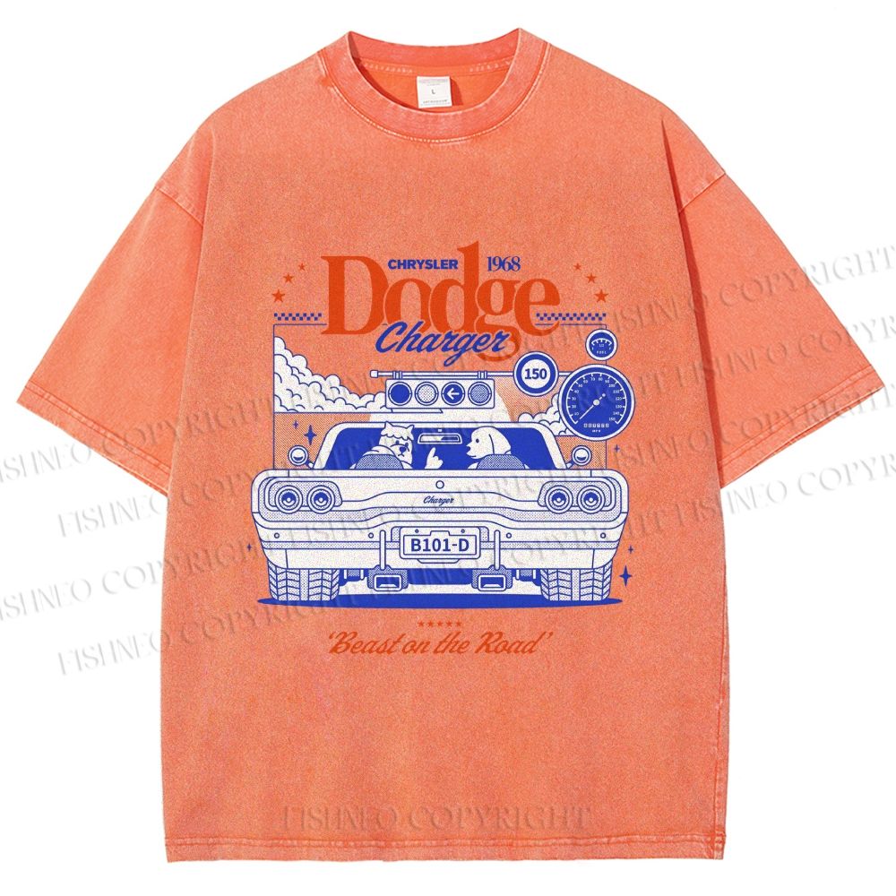 Unisex Dog Beast on the Road Printed Washed Tee