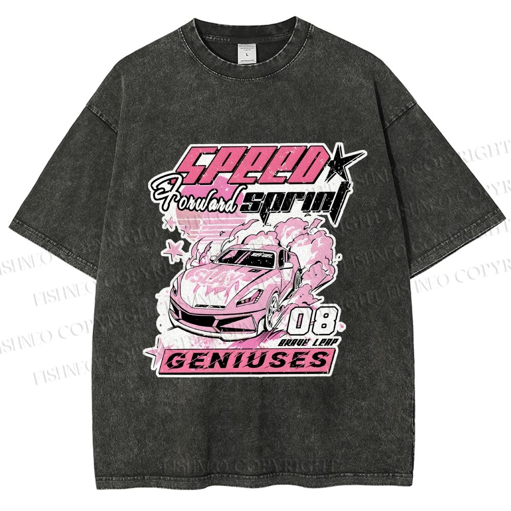 Unisex Speed Sprint Pink Slay Racing Car Printed Washed Tee