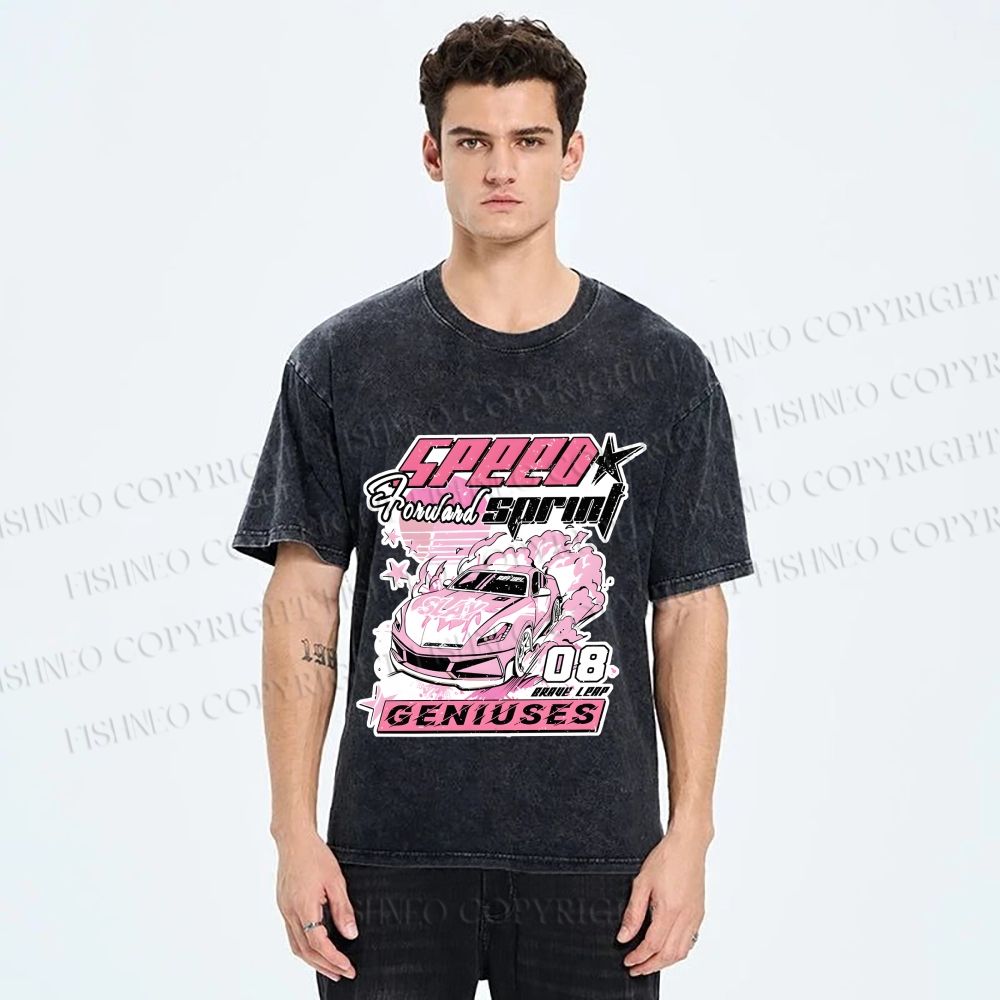 Unisex Speed Sprint Pink Slay Racing Car Printed Washed Tee