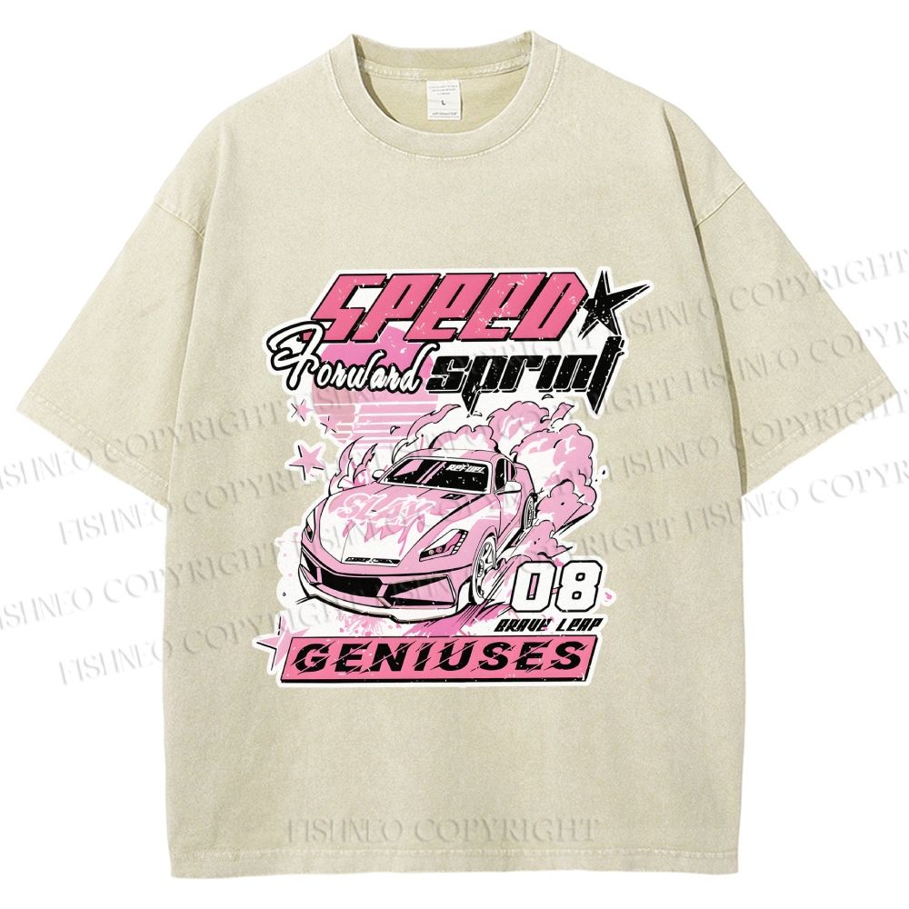 Unisex Speed Sprint Pink Slay Racing Car Printed Washed Tee