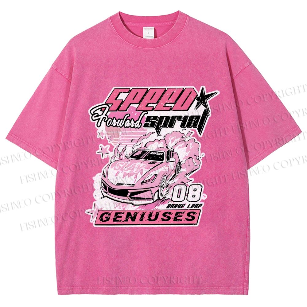 Unisex Speed Sprint Pink Slay Racing Car Printed Washed Tee