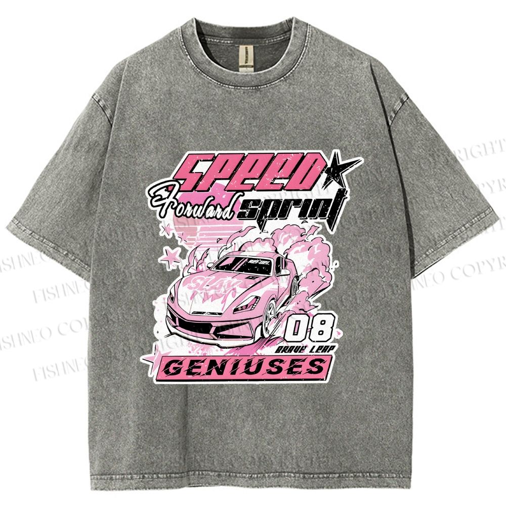 Unisex Speed Sprint Pink Slay Racing Car Printed Washed Tee