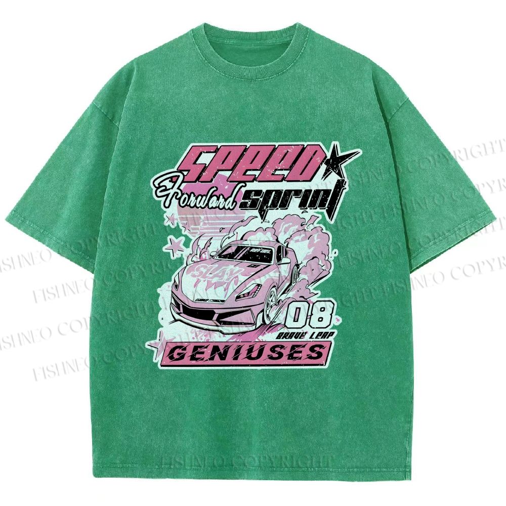 Unisex Speed Sprint Pink Slay Racing Car Printed Washed Tee