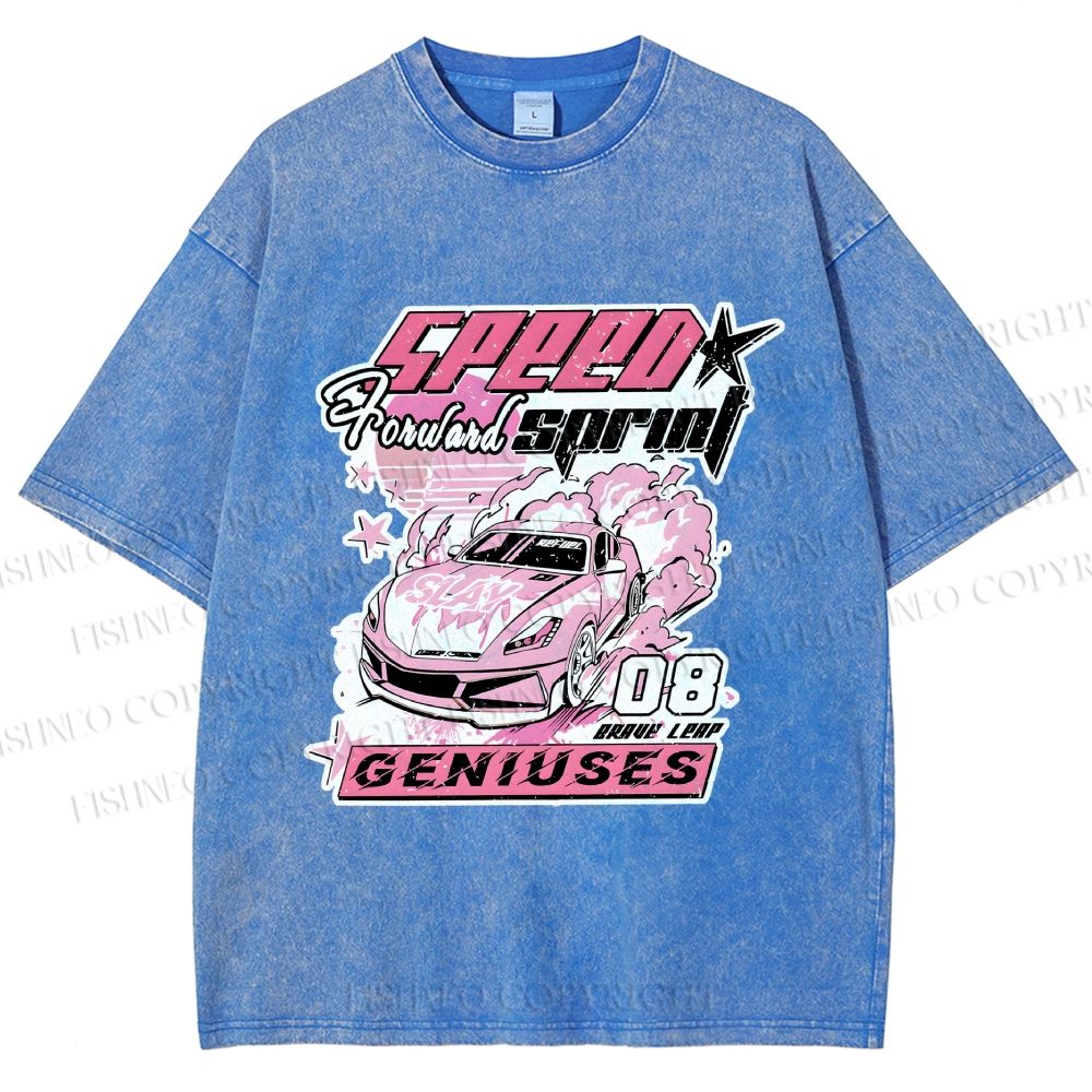 Unisex Speed Sprint Pink Slay Racing Car Printed Washed Tee