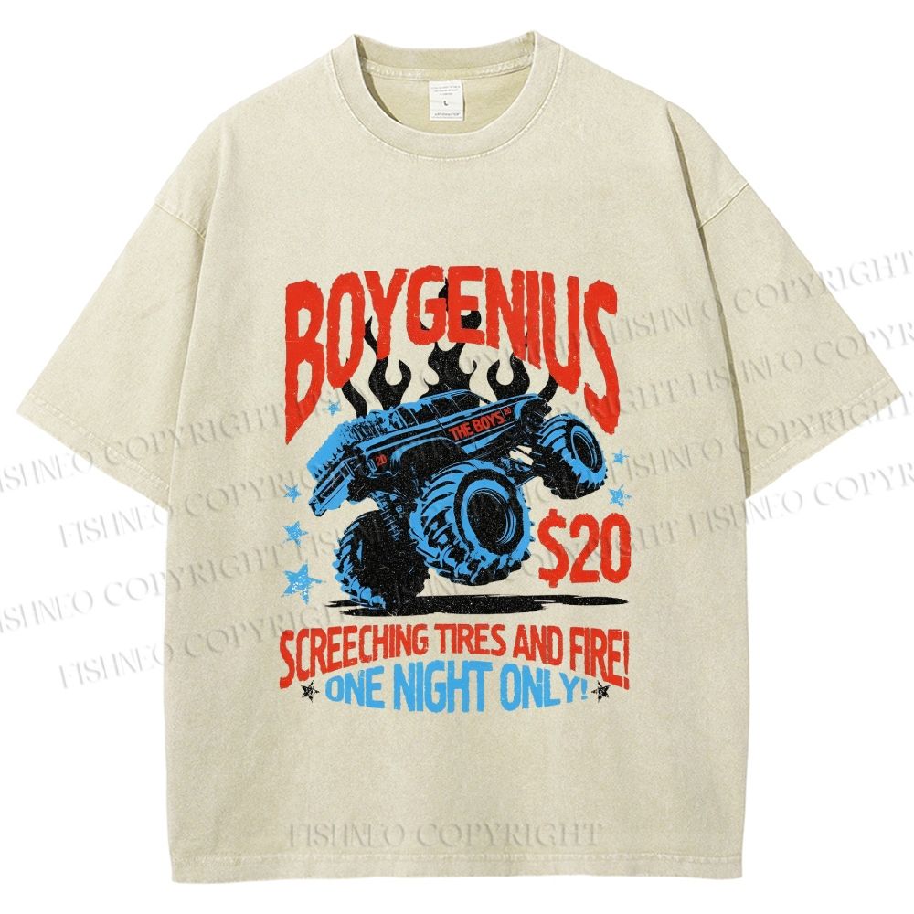 Unisex Monster Truck in Flame Printed Washed Tee