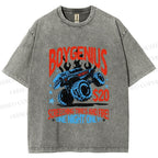 Unisex Monster Truck in Flame Printed Washed Tee