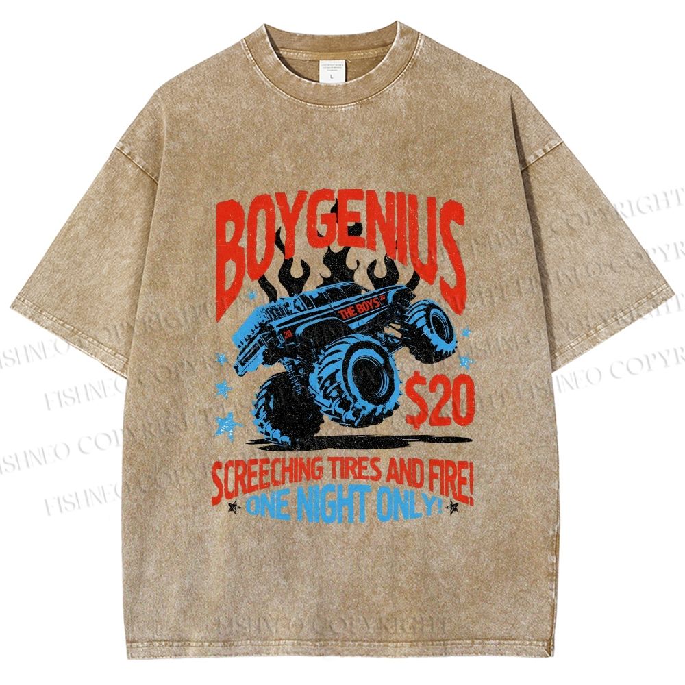 Unisex Monster Truck in Flame Printed Washed Tee