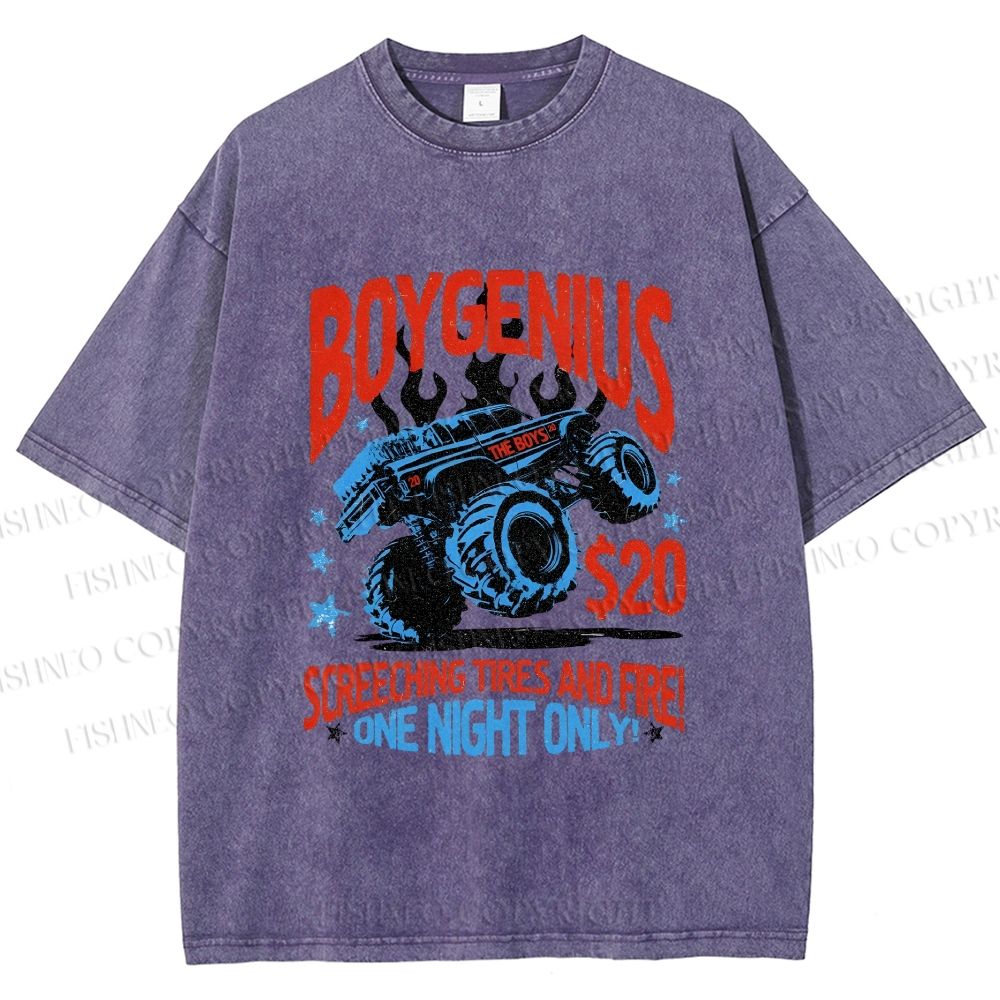 Unisex Monster Truck in Flame Printed Washed Tee