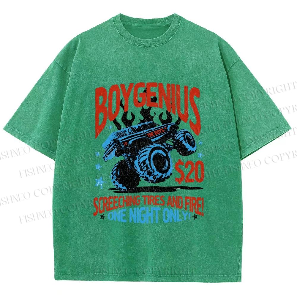 Unisex Monster Truck in Flame Printed Washed Tee