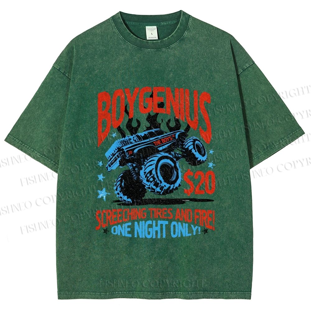 Unisex Monster Truck in Flame Printed Washed Tee