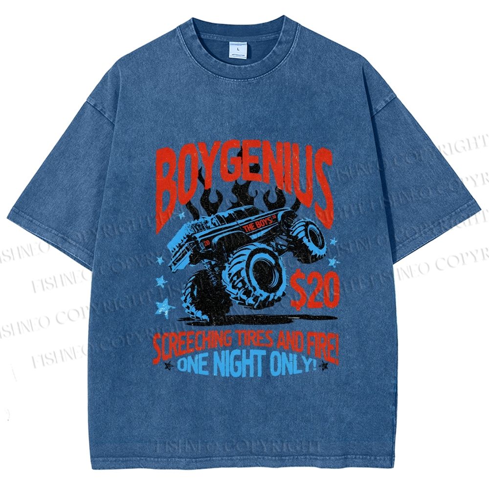 Unisex Monster Truck in Flame Printed Washed Tee