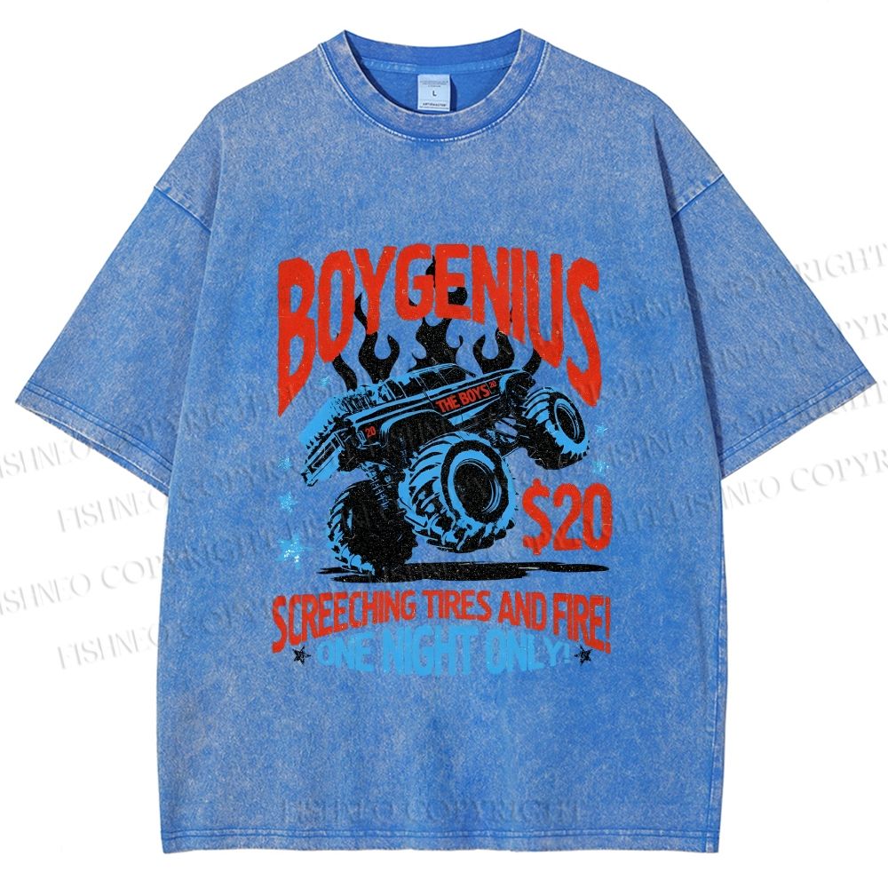 Unisex Monster Truck in Flame Printed Washed Tee