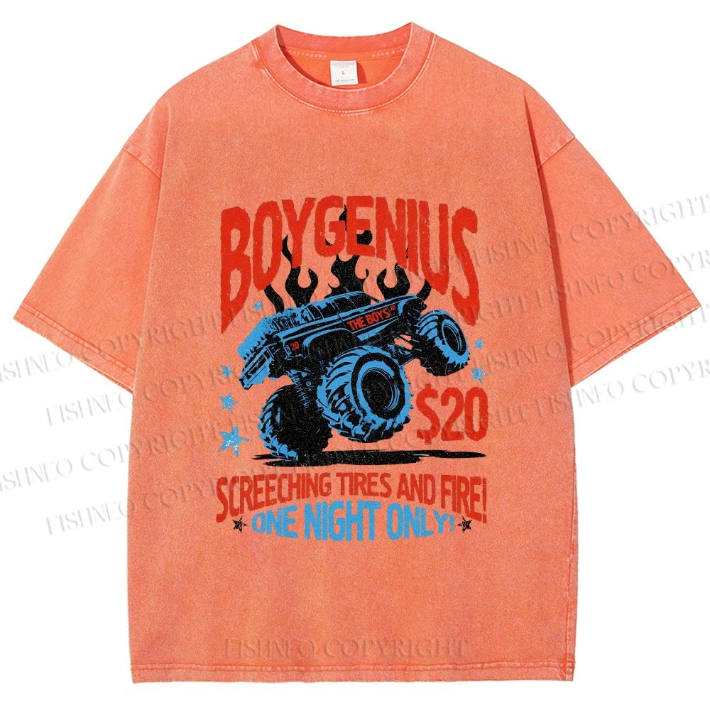 Unisex Monster Truck in Flame Printed Washed Tee