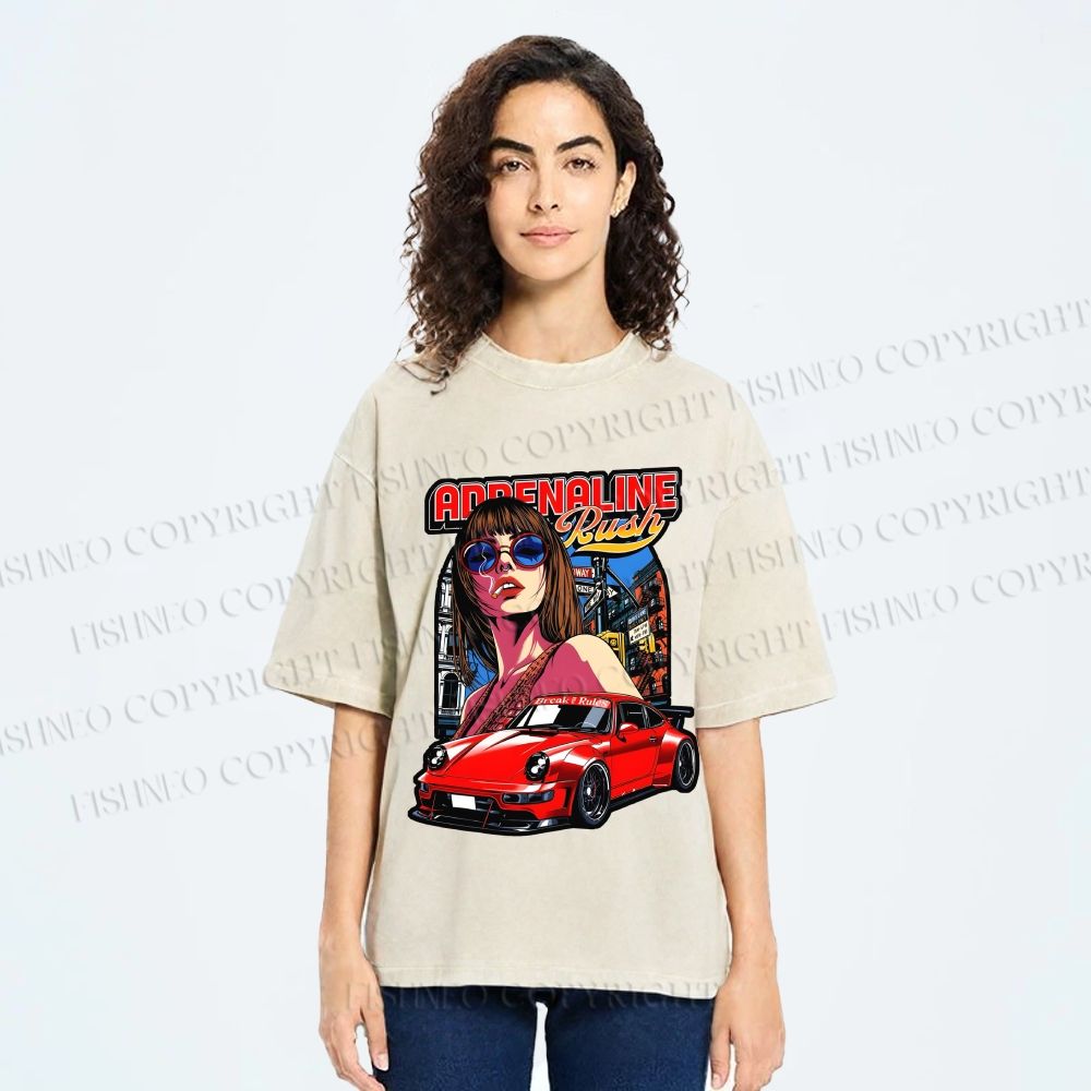 Unisex Porsche 911 Retro Poster Printed Washed Tee