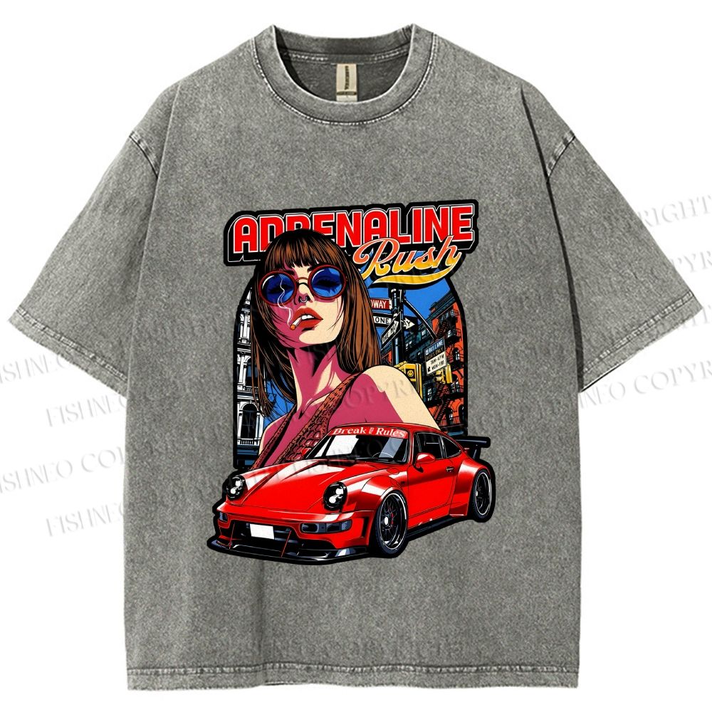 Unisex Porsche 911 Retro Poster Printed Washed Tee