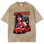 Unisex Porsche 911 Retro Poster Printed Washed Tee