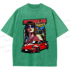 Unisex Porsche 911 Retro Poster Printed Washed Tee