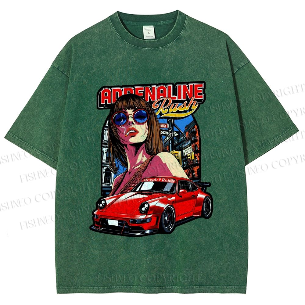 Unisex Porsche 911 Retro Poster Printed Washed Tee
