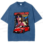 Unisex Porsche 911 Retro Poster Printed Washed Tee